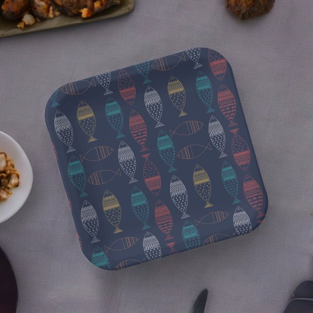 Fish Cartoon Pattern  Paper Plates (tribal fish theme party,birthday,wedding,baby shower,special occasion event paper plate party suppli)