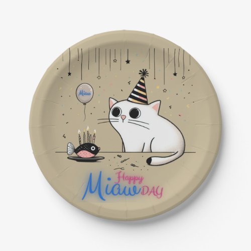 fish cat birthday _ happy miaw day paper plates