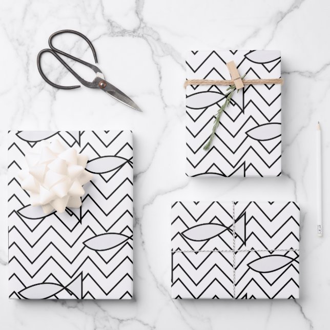 Fish Chevron Stripe Geometric Pattern Wrapping Paper Sheets (Front)