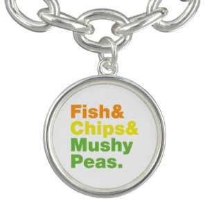 Fish & Chips & Mushy Peas. Charm Bracelet