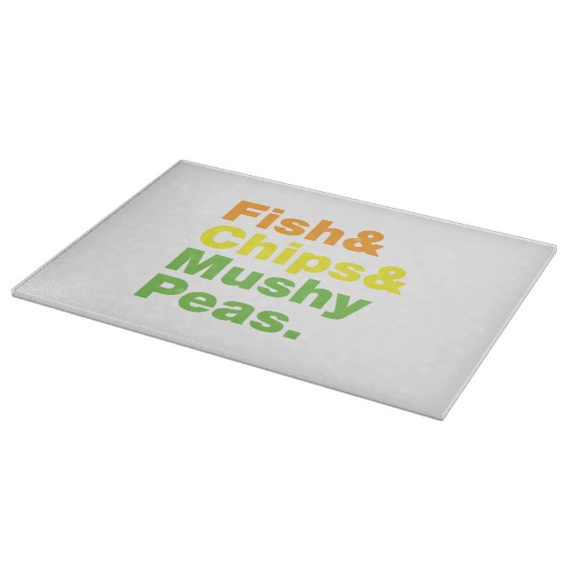 Fish & Chips & Mushy Peas. Cutting Board (Corner)