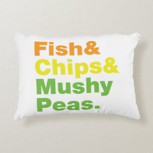 Fish & Chips & Mushy Peas. Decorative Pillow
