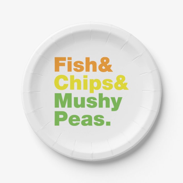 Fish & Chips & Mushy Peas. Paper Plates (Front)