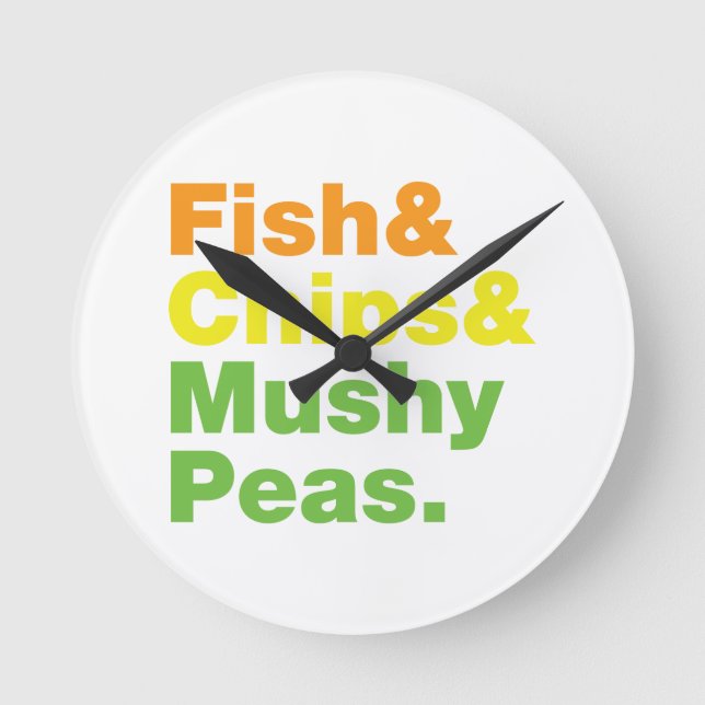 Fish & Chips & Mushy Peas. Round Clock (Front)