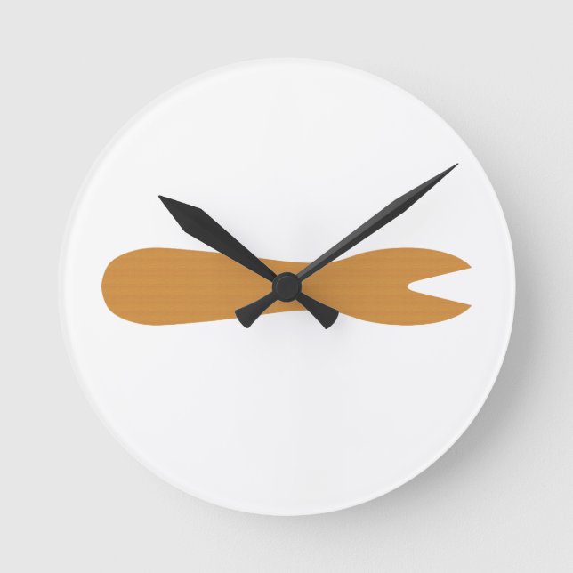 Fish & Chips Shop Wooden Fork Round Clock (Front)
