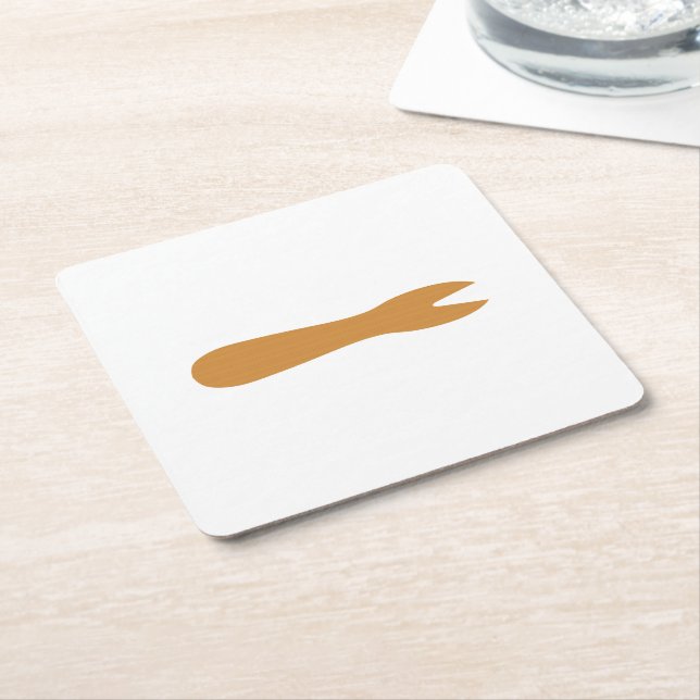Fish & Chips Shop Wooden Fork Square Paper Coaster (Angled)
