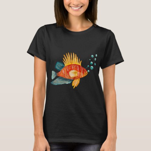 Fish colorful bubbles sea ocean watercolor sketch T-Shirt