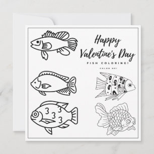 Fish Coloring Kids Card Happy Valentine's Day