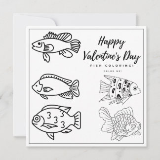 Fish Coloring Kids Card Happy Valentine's Day