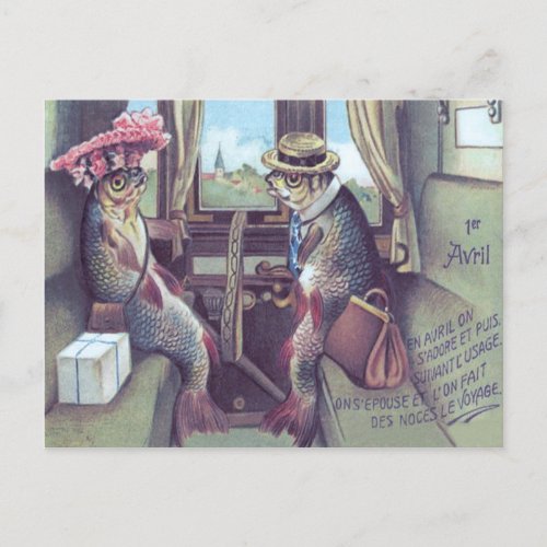 Fish Couple On Train Postcard