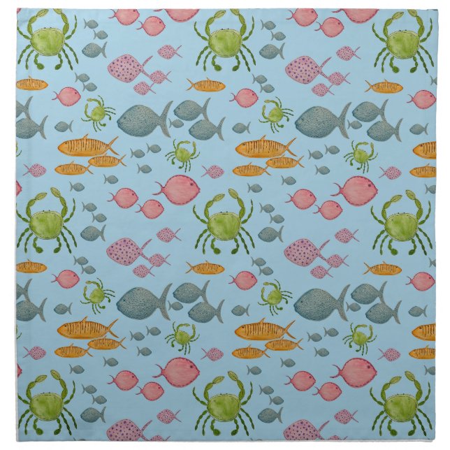 Fish & Crabs Dinner Napkin  (Front)
