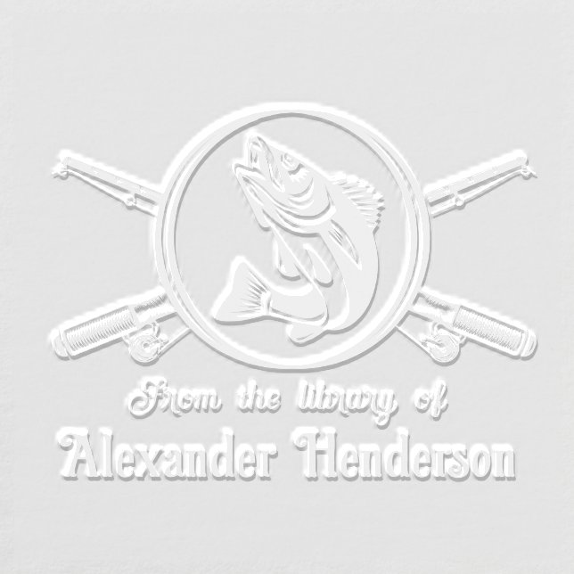 Fish, Crossed Fishing Rods Library Book Name Embosser (Design)