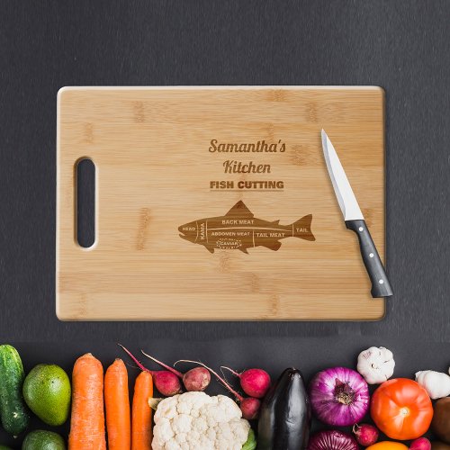 Fish Cutting Kitchen Etched Wooden Cutting Board