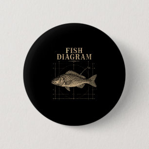 Fish diagram bass fishing angler funny  button