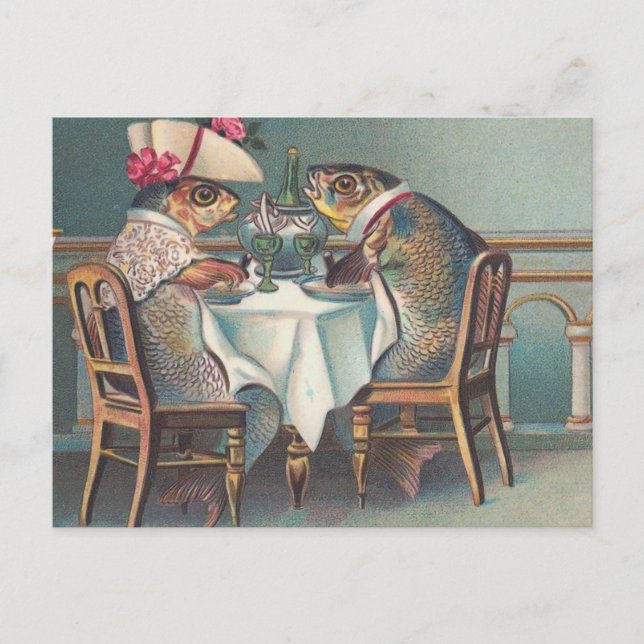 Fish Dinner Vintage Illustration Postcard (Front)