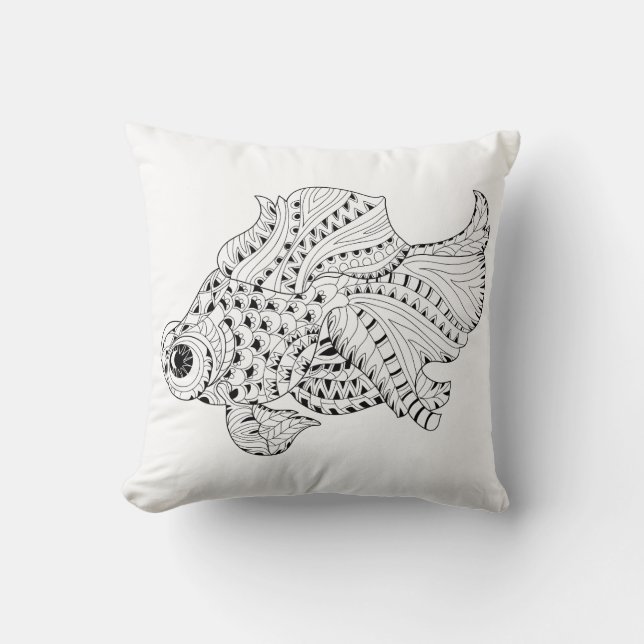 Fish Doodle Throw Pillow (Front)