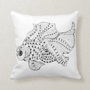 Fish Doodle Throw Pillow