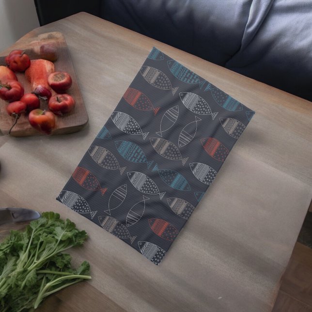 Fish Drawing Pattern Kitchen Towel (Kitchen Towel)