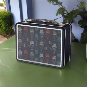 Fish Drawing Pattern Metal Lunch Box