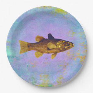 Fish Drawing Vintage Style Paper Plates
