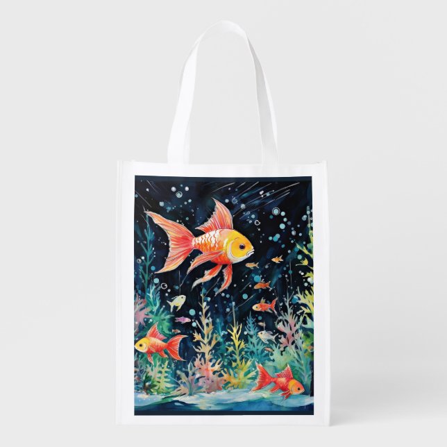 Fish Dreamland, aquarium perfection, Grocery Bag (Front)