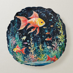 Fish Dreamland, aquarium perfection, Round Pillow
