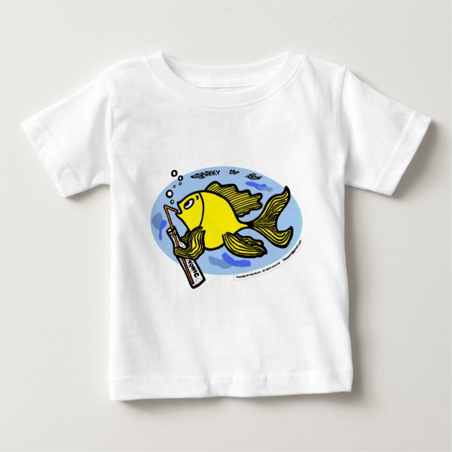 Fish drinking water - cute funny baby t-shirt (Front)
