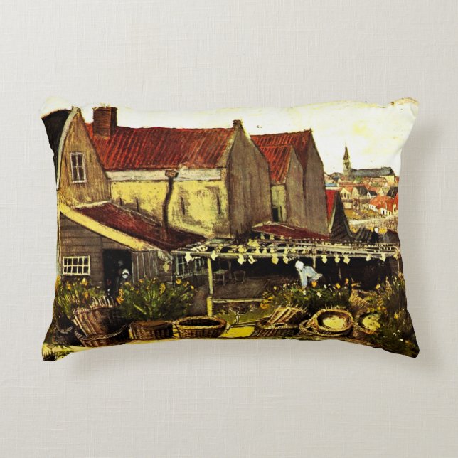 Fish Drying Barn by Vincent van Gogh Accent Pillow (Front)