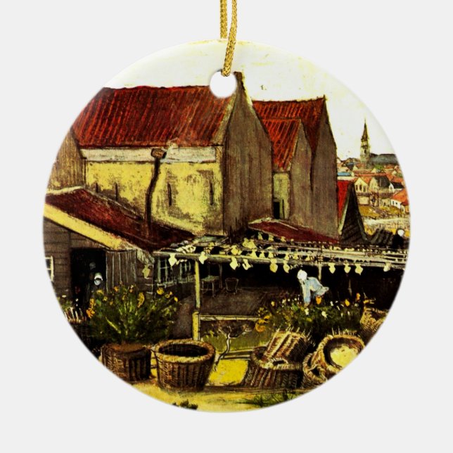 Fish Drying Barn by Vincent van Gogh Ceramic Ornament (Front)