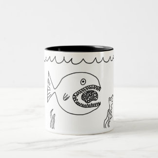Fish Eats Brain Two-Tone Coffee Mug