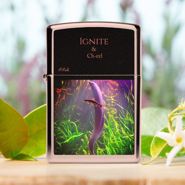 Fish Eel Fun w/ Initials or Name Zippo Lighter (On Table)