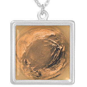 Fish-eye View of Titan's Surface Silver Plated Necklace