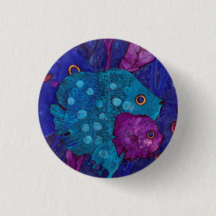 Fish Family, Underwater, Blue & Purple Button