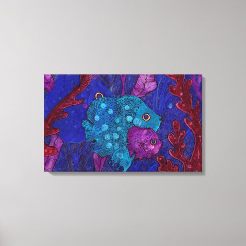 Fish Family Underwater Blue  Purple Canvas Print