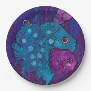 Fish Family, Underwater, Blue & Purple Paper Plates