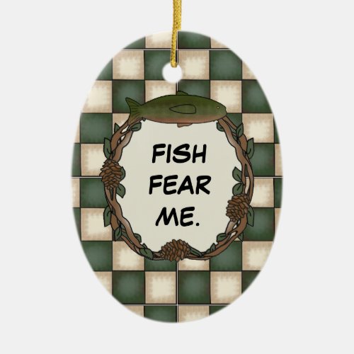 Fish Fear Me Funny Fishing Personalized Photo Ceramic Ornament