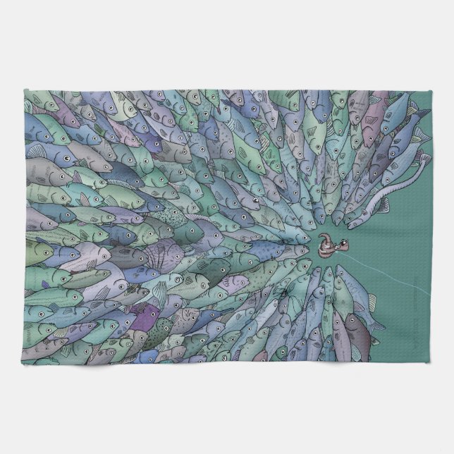 Fish Feeding Frenzy Kitchen Towel (Horizontal)