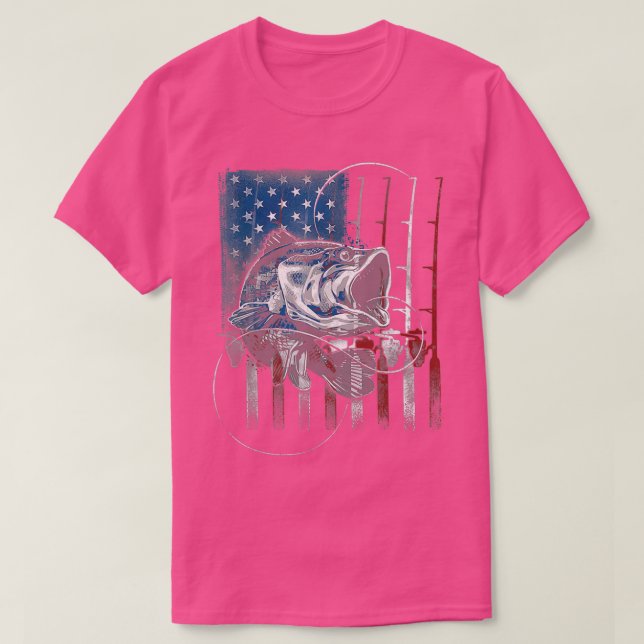 Fish Fishing Bass Fisherman US Flag T-Shirt (Design Front)