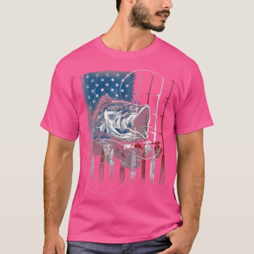 Fish Fishing Bass Fisherman US Flag T_Shirt