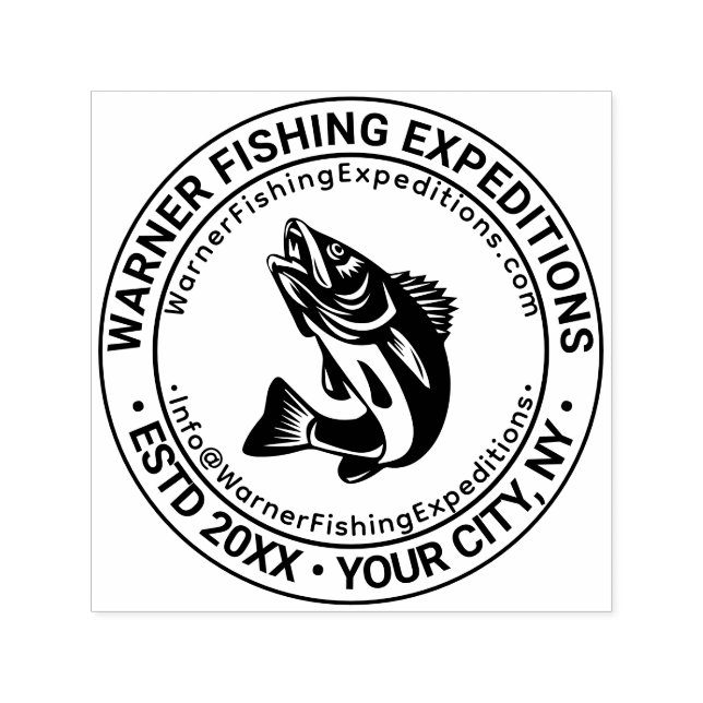 Fish Fishing Logo Business Name Location URL Email Self-inking Stamp (Design)