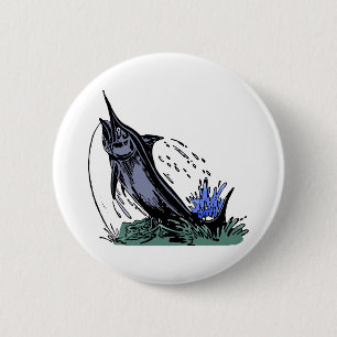 fish fishing rod pinback button