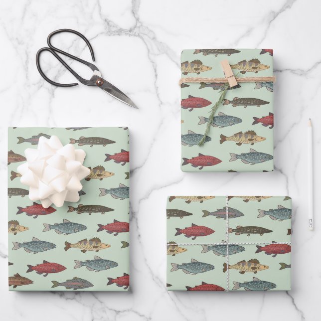 Fish Fishing Wrapping Paper Sheets (Front)