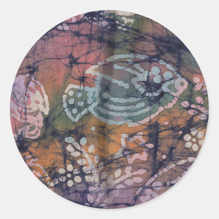 Fish & Floral Tie Dye Batik Round Sticker