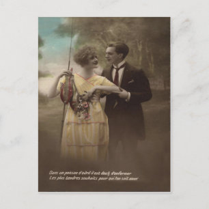 Fish Flower Victorian Couple Poisson d'avril Postcard