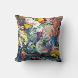 Fish, Fruits, and Flowers by Kathryn Evelyn Cherry Throw Pillow