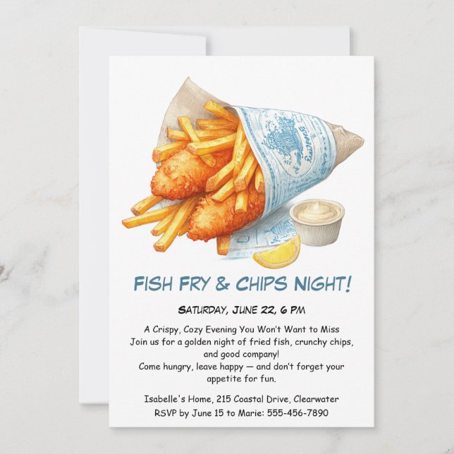 Fish Fry & Chips – Casual Seafood Party Invitation (Front)