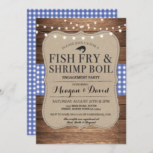 Fish Fry Engagement Blue Shower Shrimp Boil Invitation