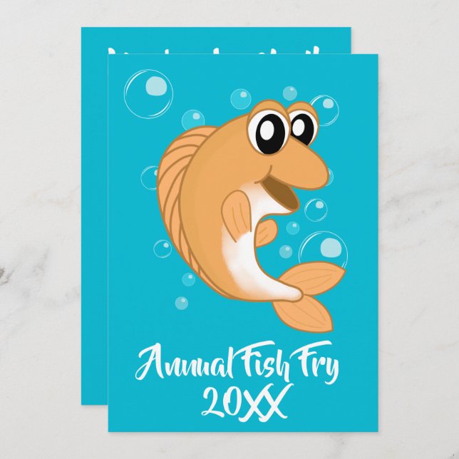 Fish Fry Seafood Boil Party w Orange Yellow Fish Invitation (Front/Back)
