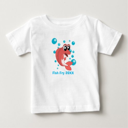 Fish Fry Seafood Boil Party w Red Fish and Bubbles Baby T_Shirt