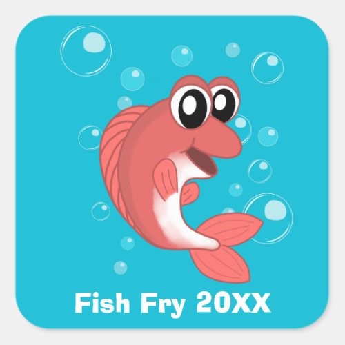 Fish Fry Seafood Boil Party w Red Fish and Bubbles Square Sticker